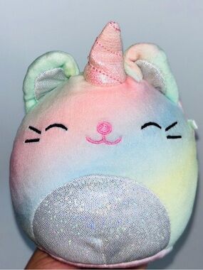 Squishmallows Pastel Rainbow Unicorn Cat Plush with Sparkle Belly